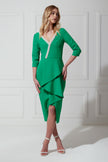 FLORENCE PEARL FRILL FRONT MIDI - EMERALD GREEN