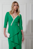 FLORENCE PEARL FRILL FRONT MIDI - EMERALD GREEN