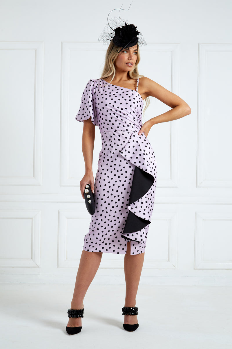 One shoulder discount polka dot dress