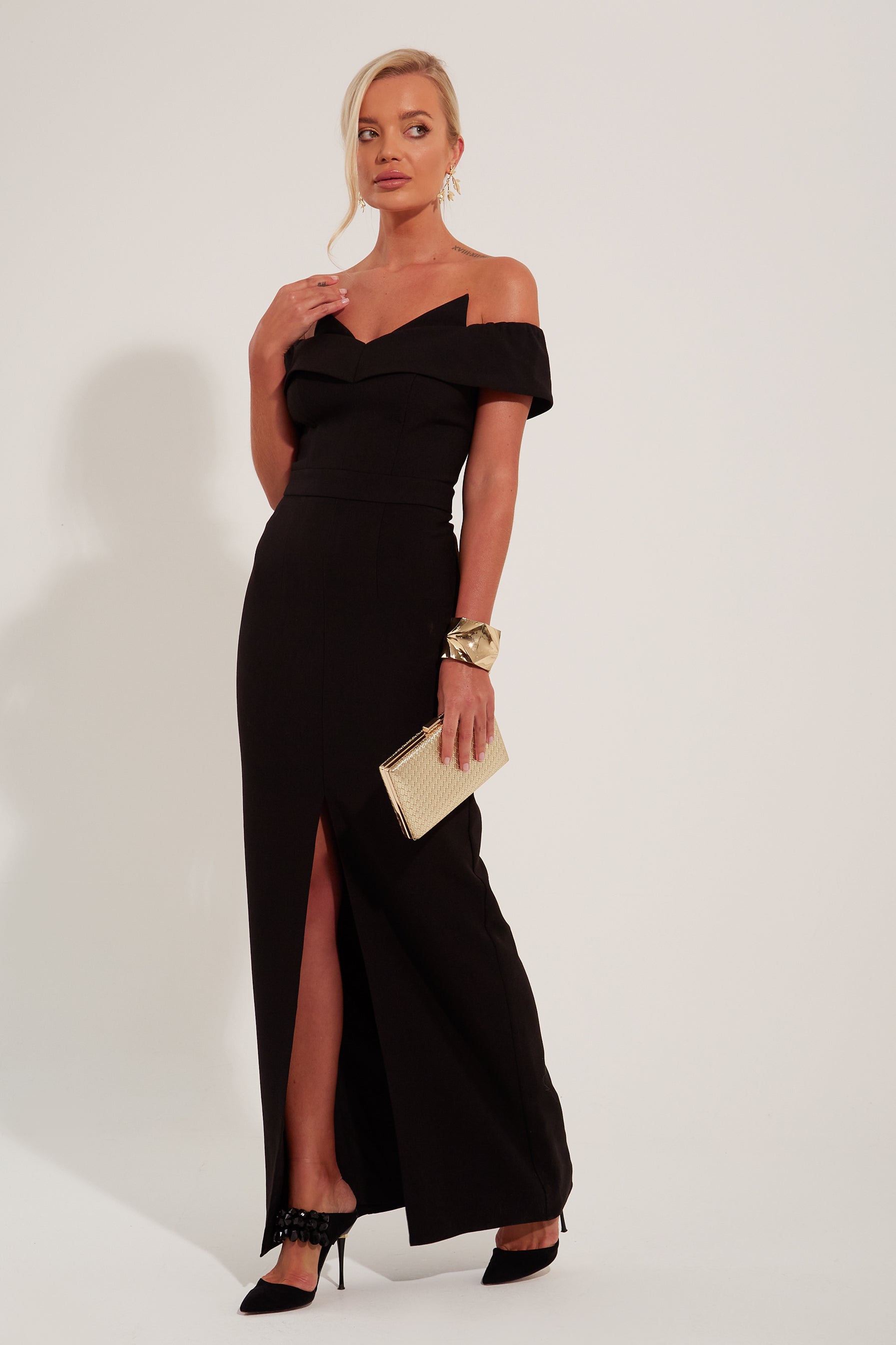 Black 2025 bardot maxi