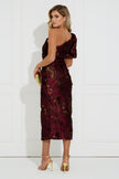 DIANA METALLIC RUCHE 1 SHOULDER DRESS - OXBLOOD