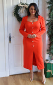 VIOLA KNITTED PEARL BUTTON MIDI - ORANGE