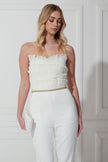 THALIA EMBELLISHED FRILL BANDEAU JUMPSUIT - WHITE