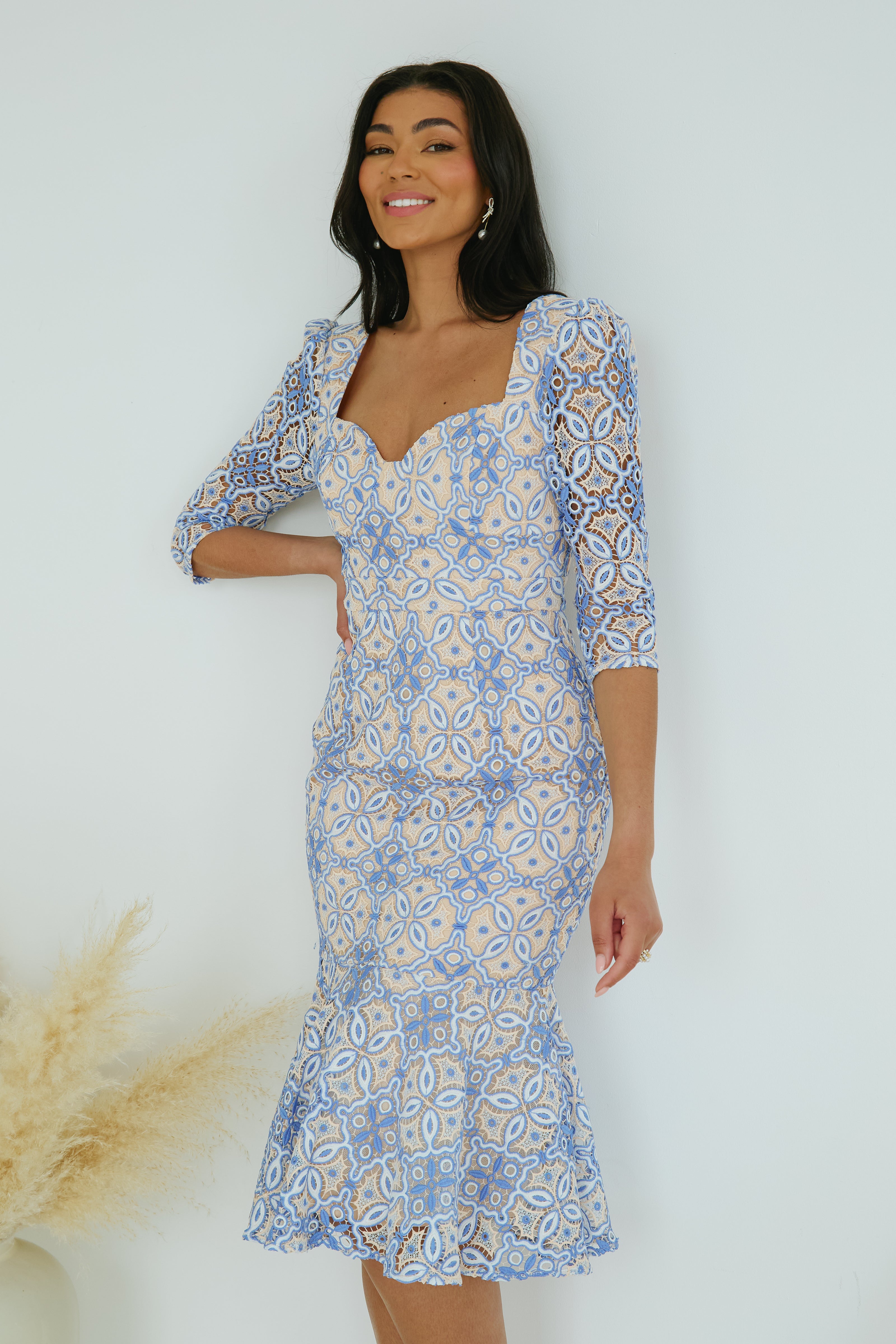 HYACINTH LACE FISHTAIL MIDI  - BLUE