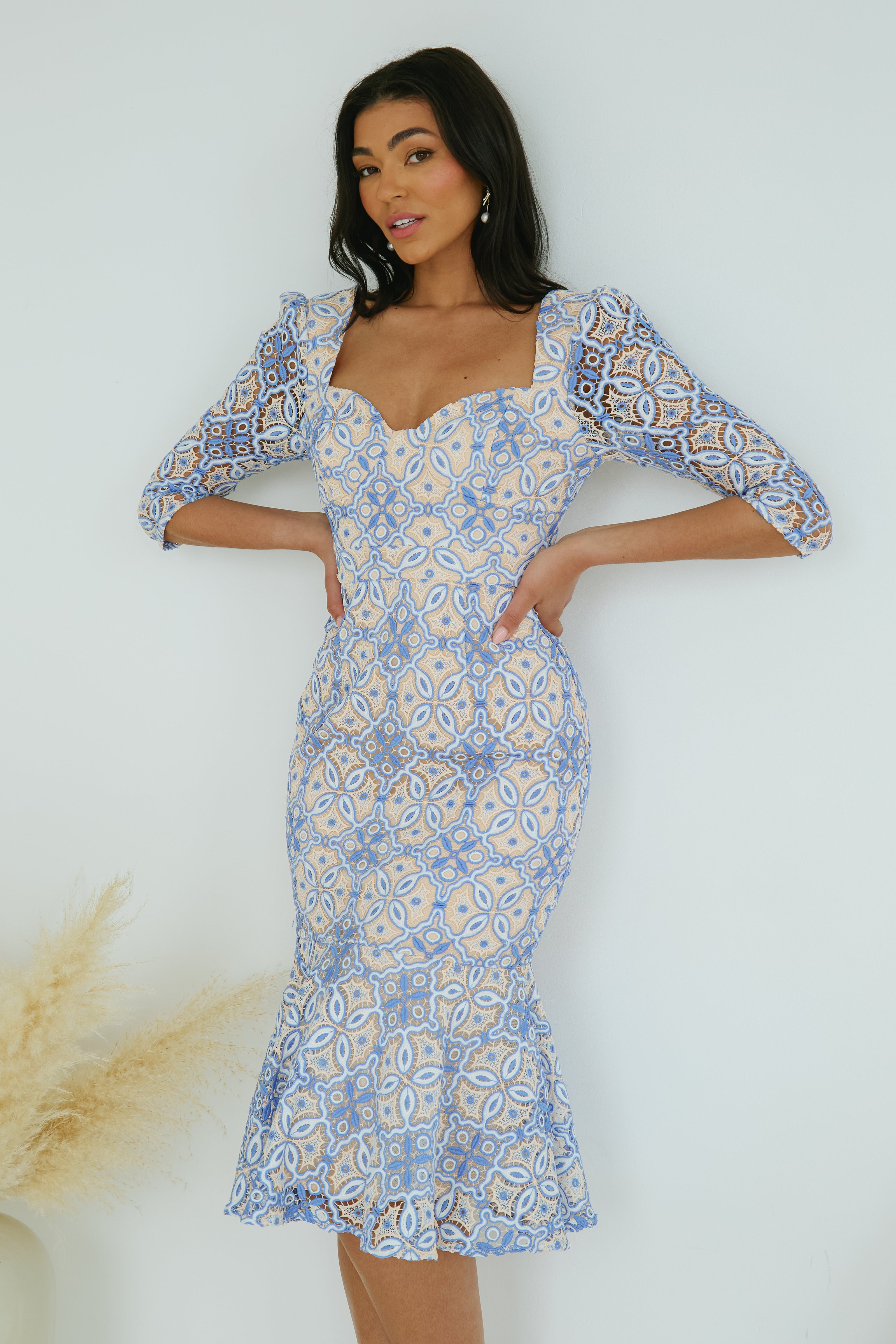 HYACINTH LACE FISHTAIL MIDI  - BLUE