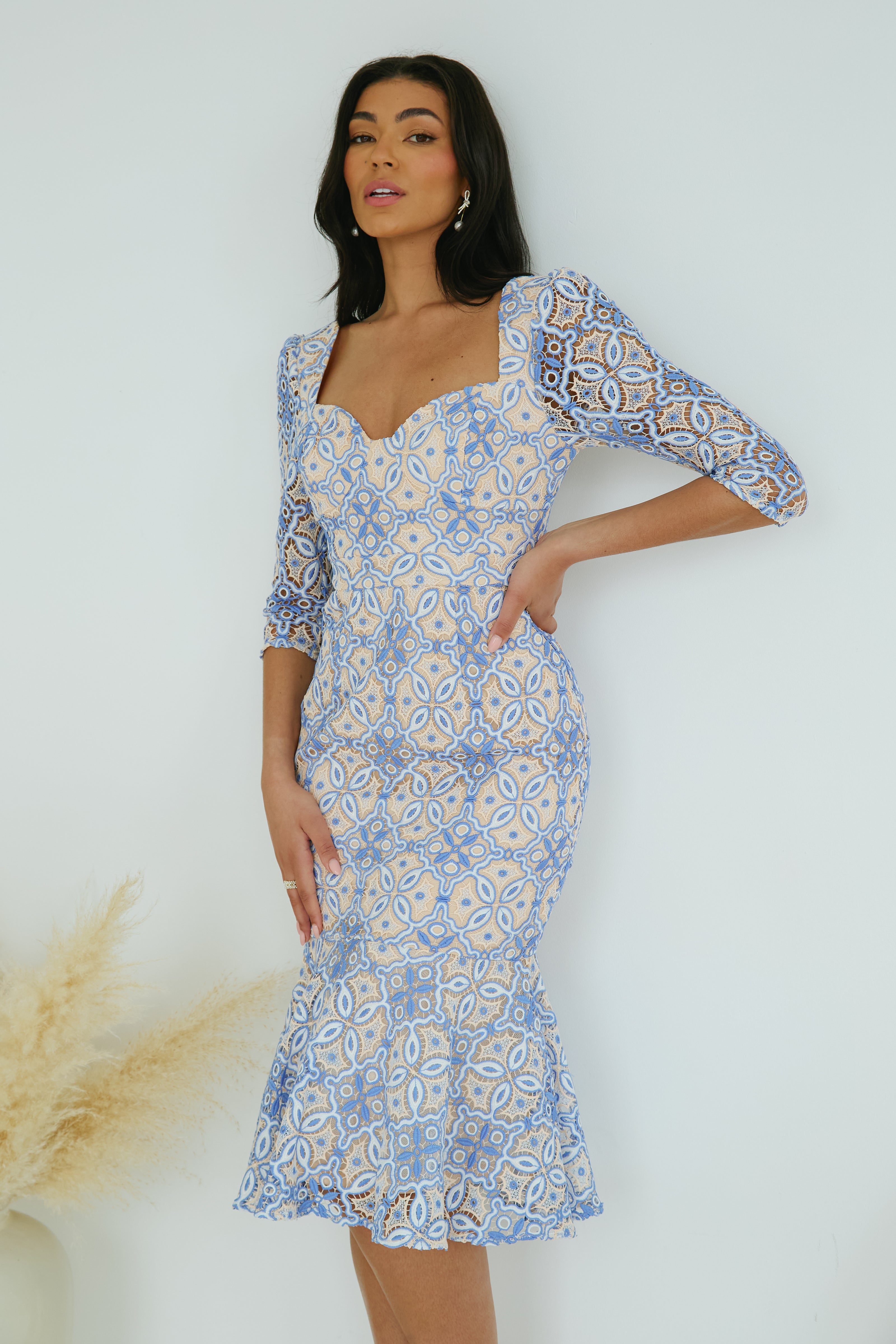 HYACINTH LACE FISHTAIL MIDI  - BLUE