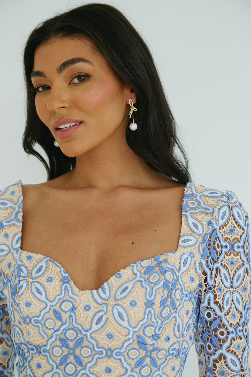 TILLY DIAMANTE BOW PEARL EARRINGS