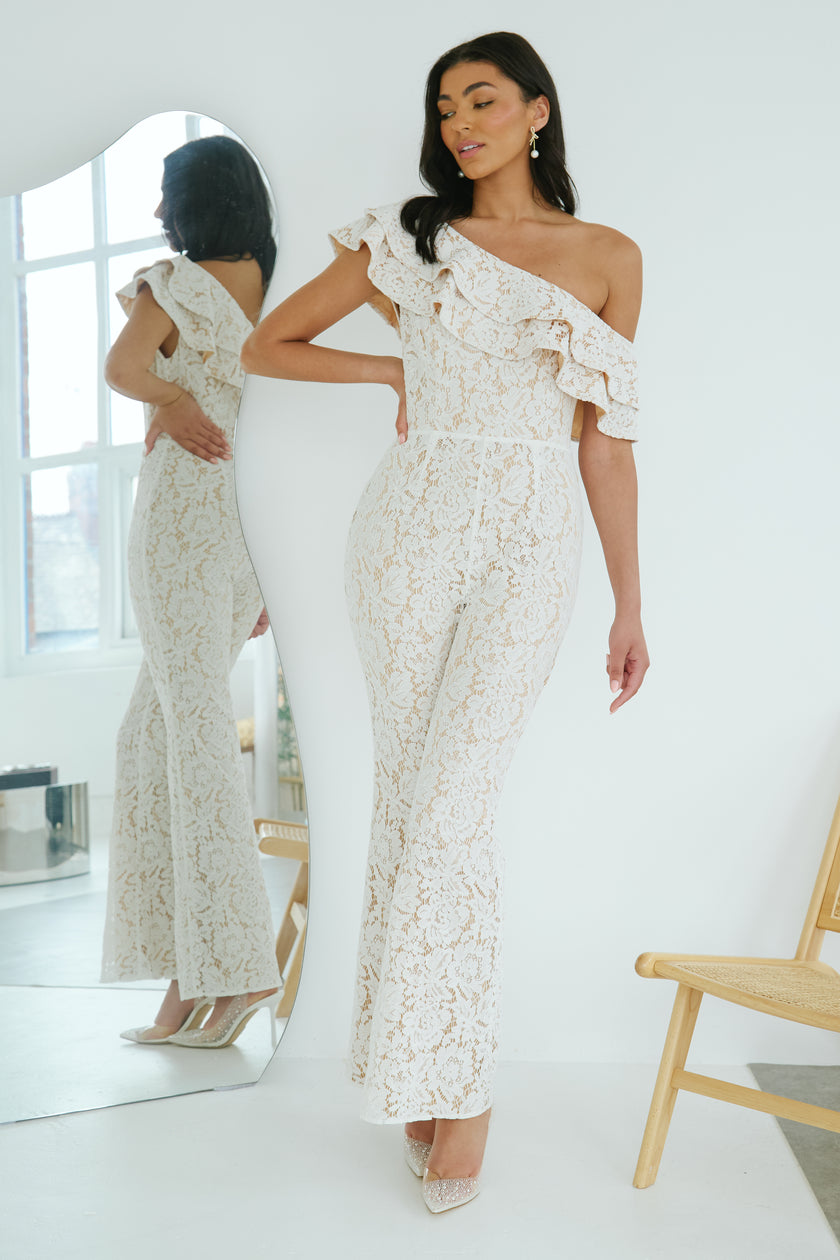 JASMINE LACE OFF THE SHOULDER JUMPSUIT - IVORY