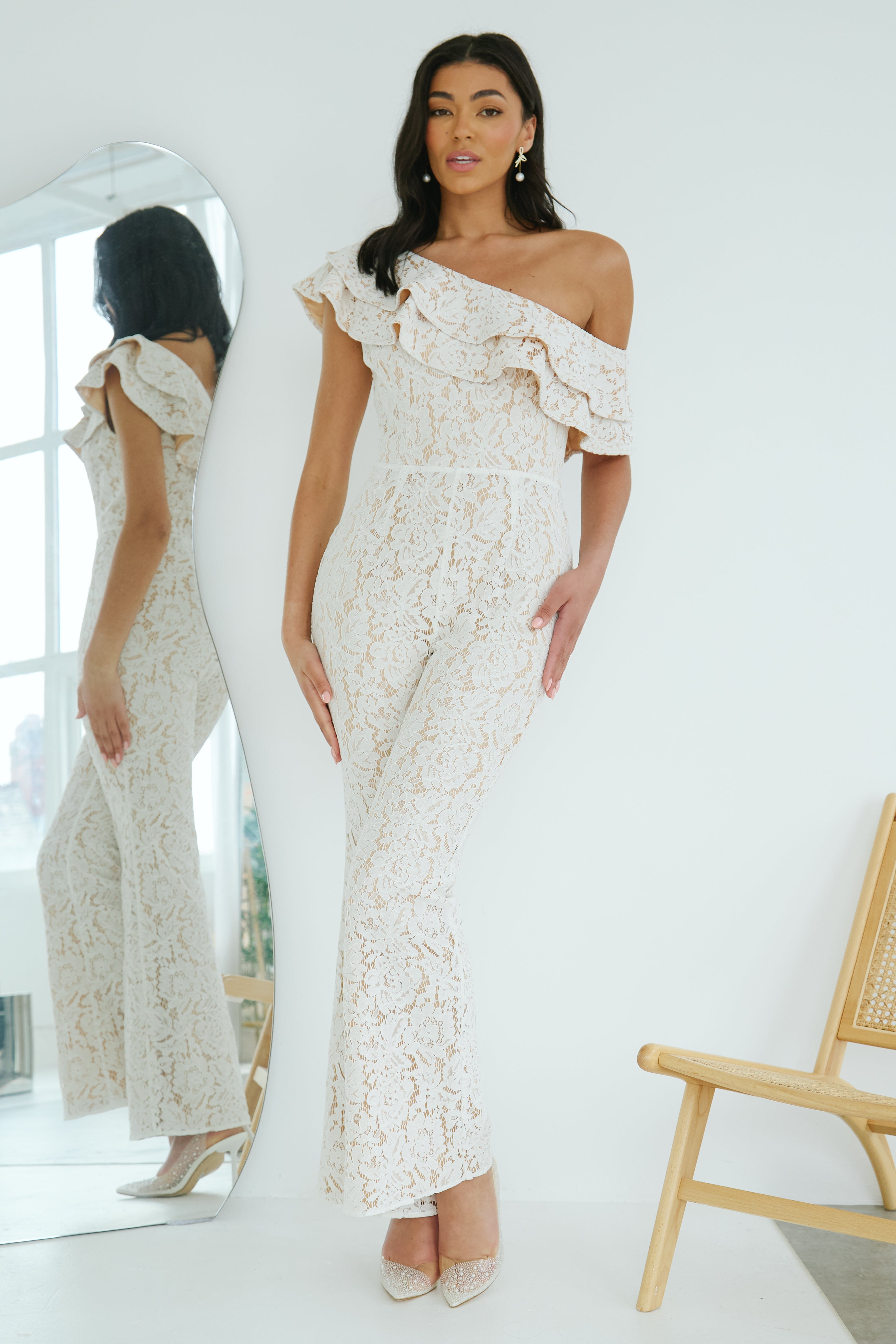 JASMINE LACE OFF THE SHOULDER JUMPSUIT - IVORY