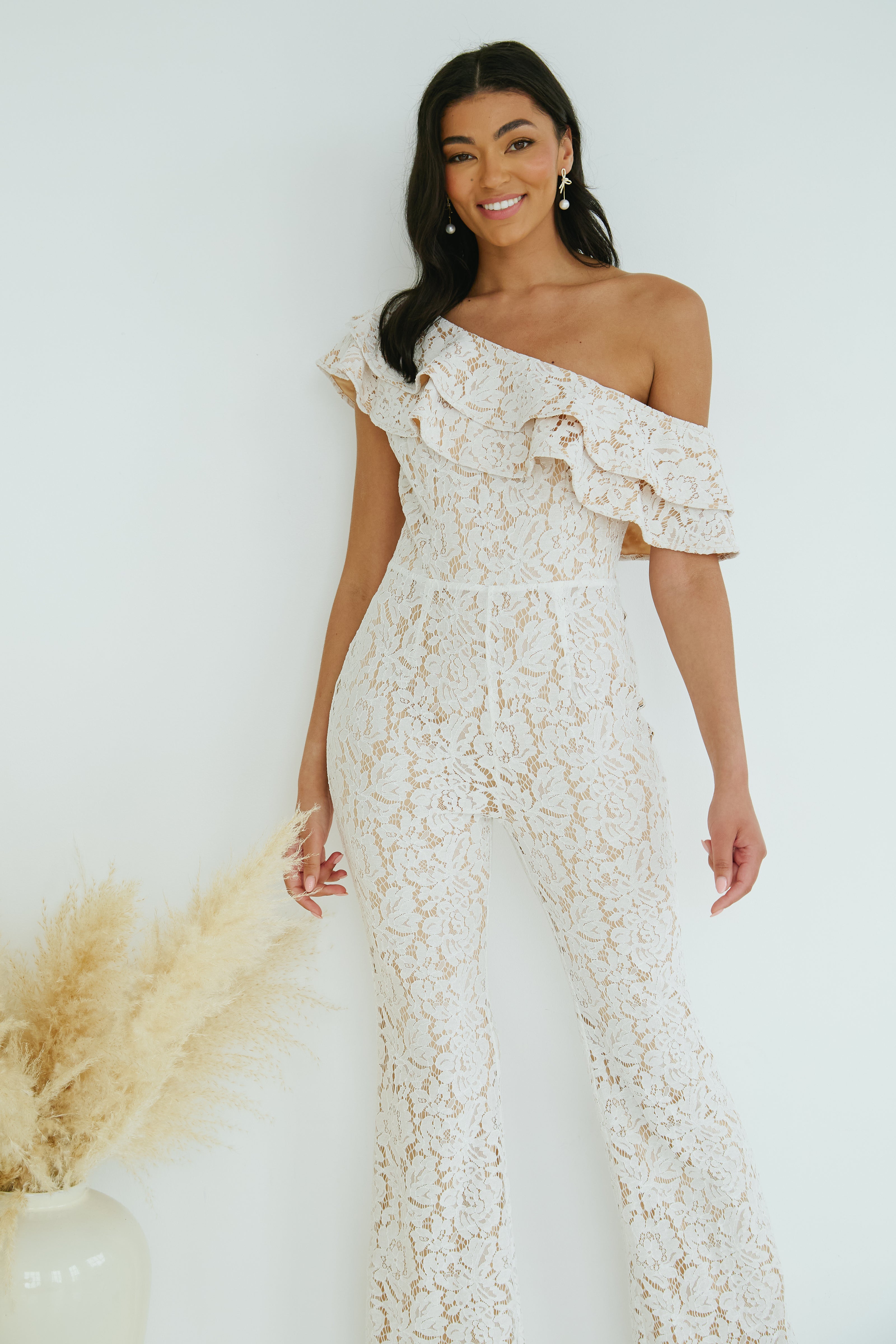 JASMINE LACE OFF THE SHOULDER JUMPSUIT - IVORY
