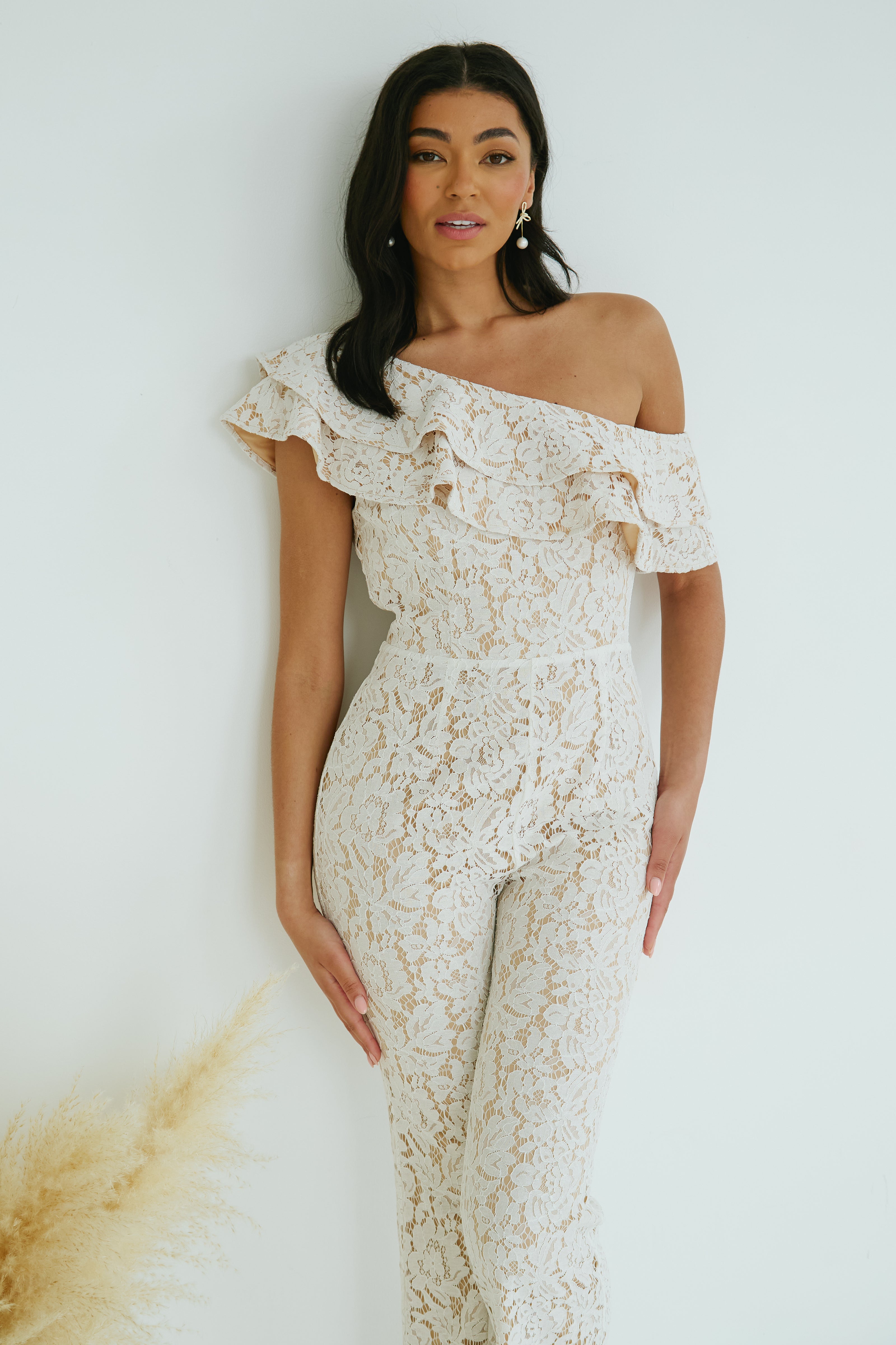 JASMINE LACE OFF THE SHOULDER JUMPSUIT - IVORY