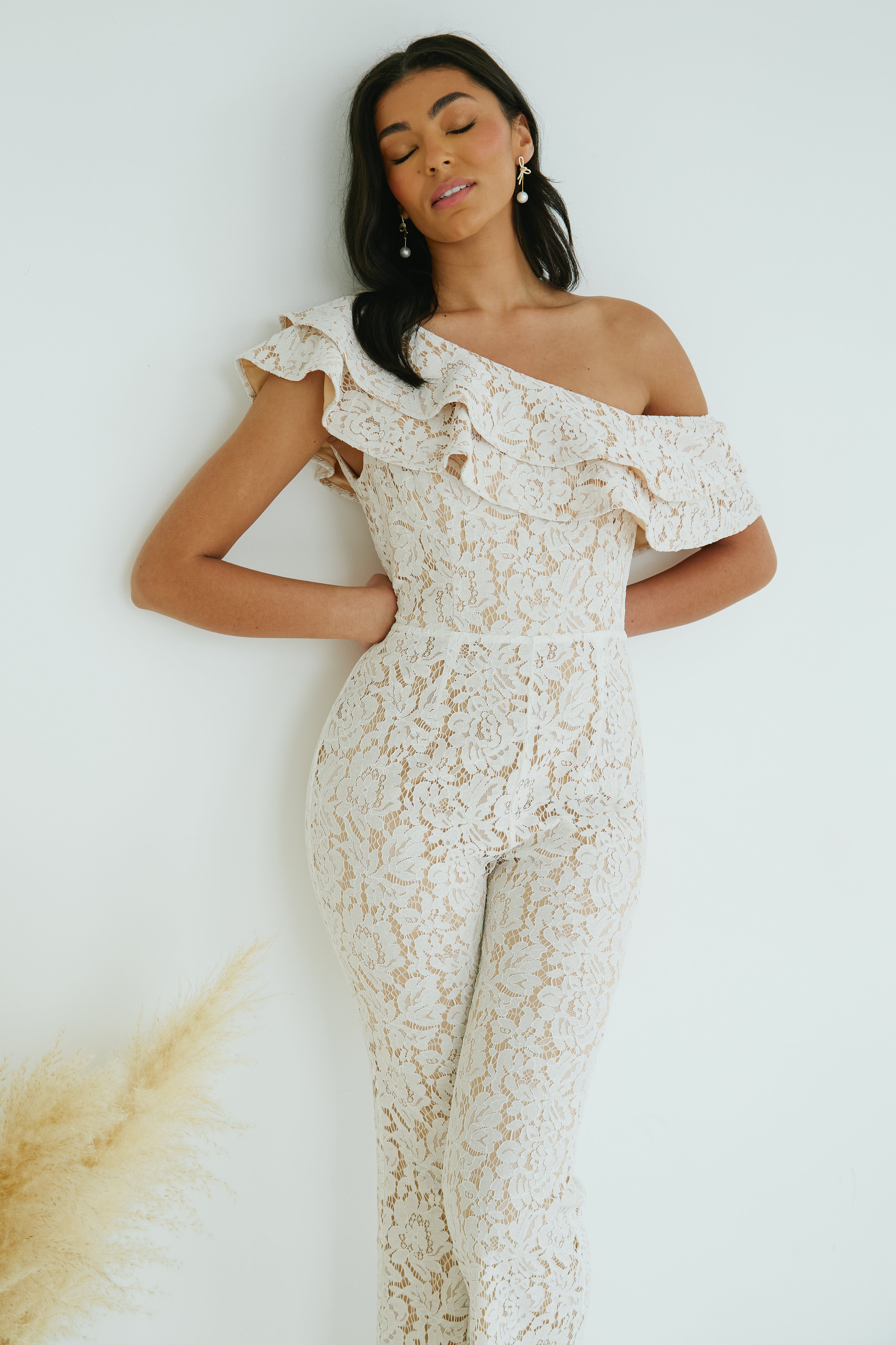 JASMINE LACE OFF THE SHOULDER JUMPSUIT - IVORY