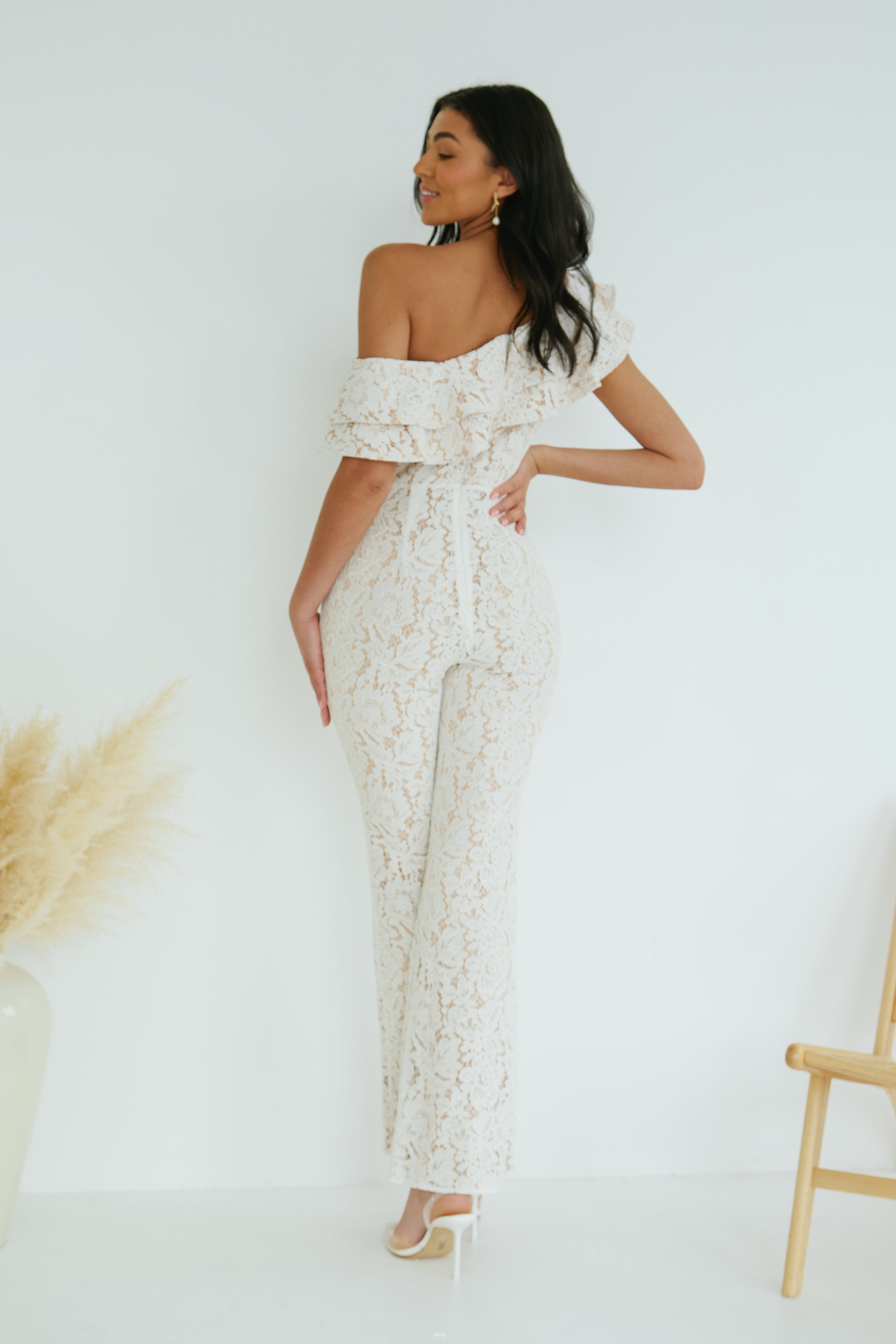 JASMINE LACE OFF THE SHOULDER JUMPSUIT - IVORY