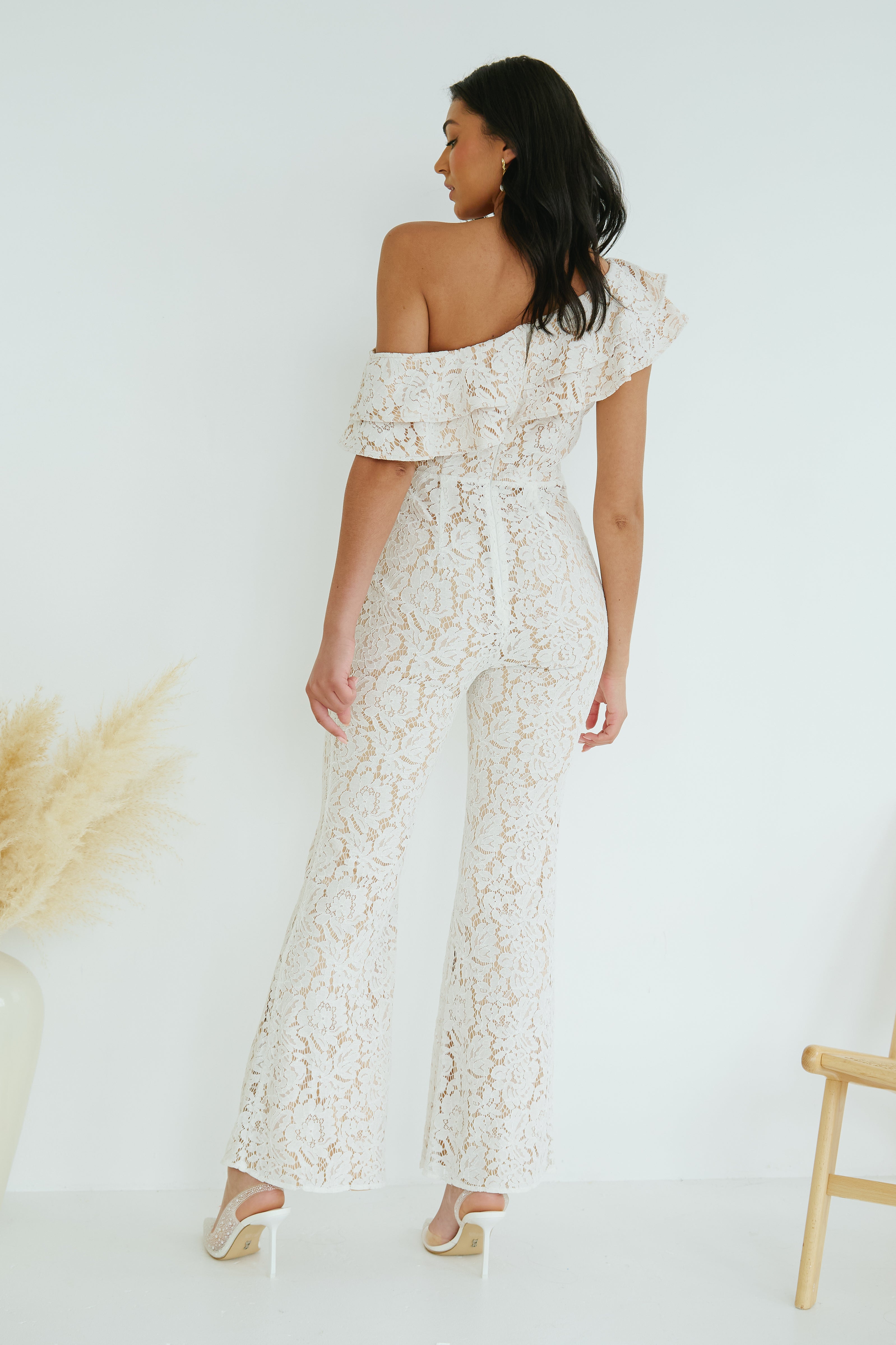 JASMINE LACE OFF THE SHOULDER JUMPSUIT - IVORY