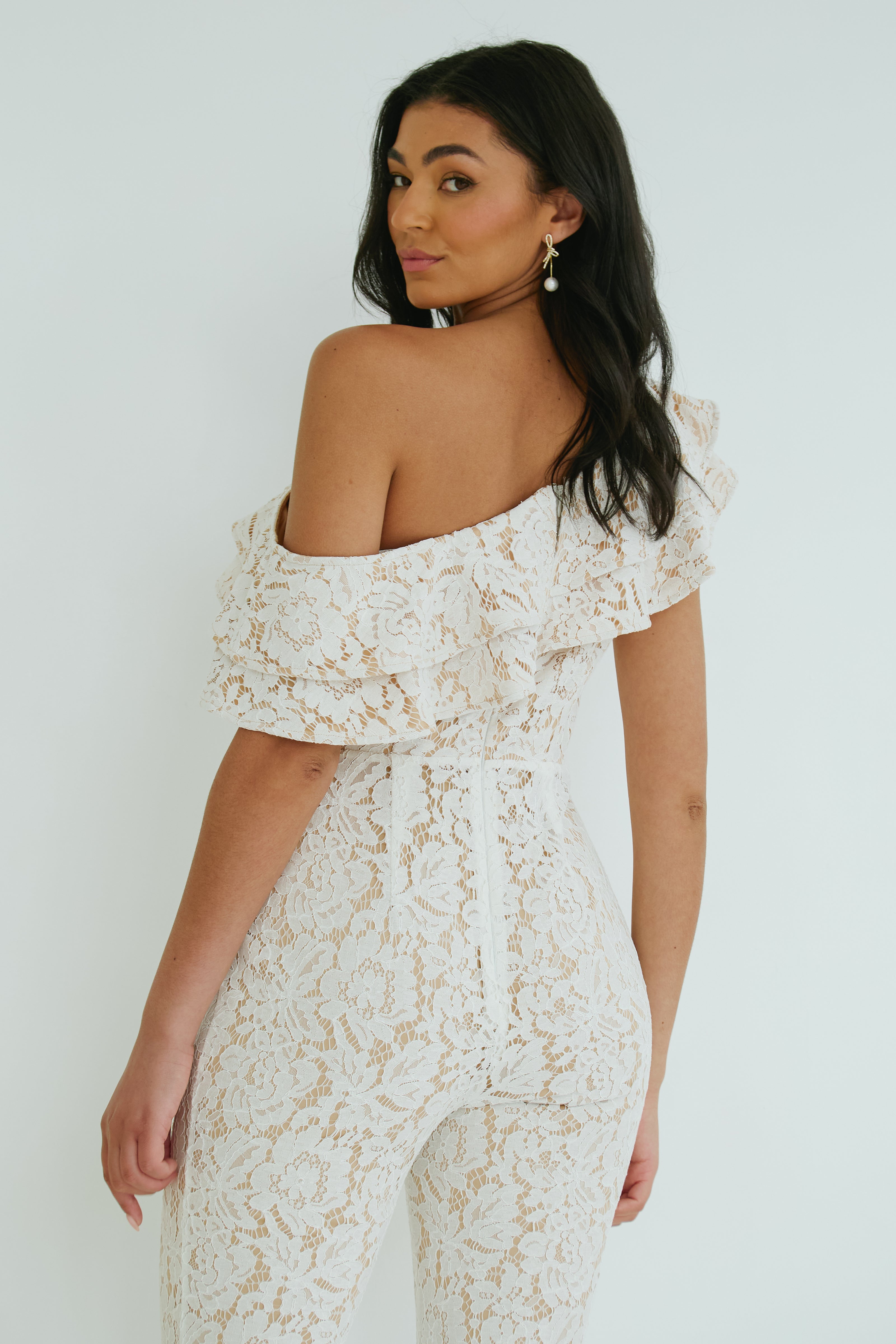JASMINE LACE OFF THE SHOULDER JUMPSUIT - IVORY