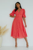 CALLIE CROCHET LACE MIDI DRESS - CORAL