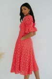 CALLIE CROCHET LACE MIDI DRESS - CORAL