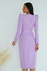 VIVIENNE FEATHER TRIM PUFF SHOULDER MIDI DRESS - LILAC