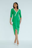 FLORENCE PEARL FRILL FRONT MIDI - EMERALD GREEN