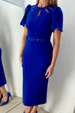 IMPERIAL SCALLOP SLEEVE BELTED MIDI - ROYAL BLUE