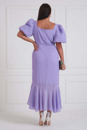 LUCIA PUFF SLEEVE FISHTAIL MIDI - LILAC