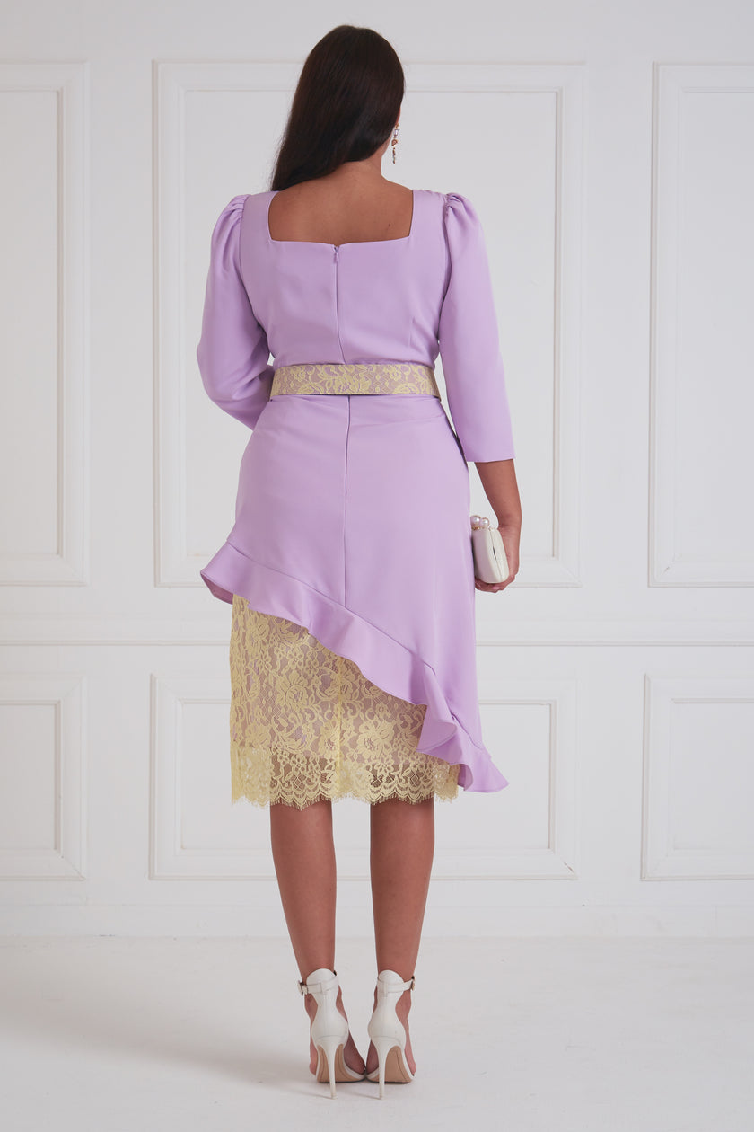 LORETTA ASYMMETRIC LACE FRILL DRESS - LILAC LEMON