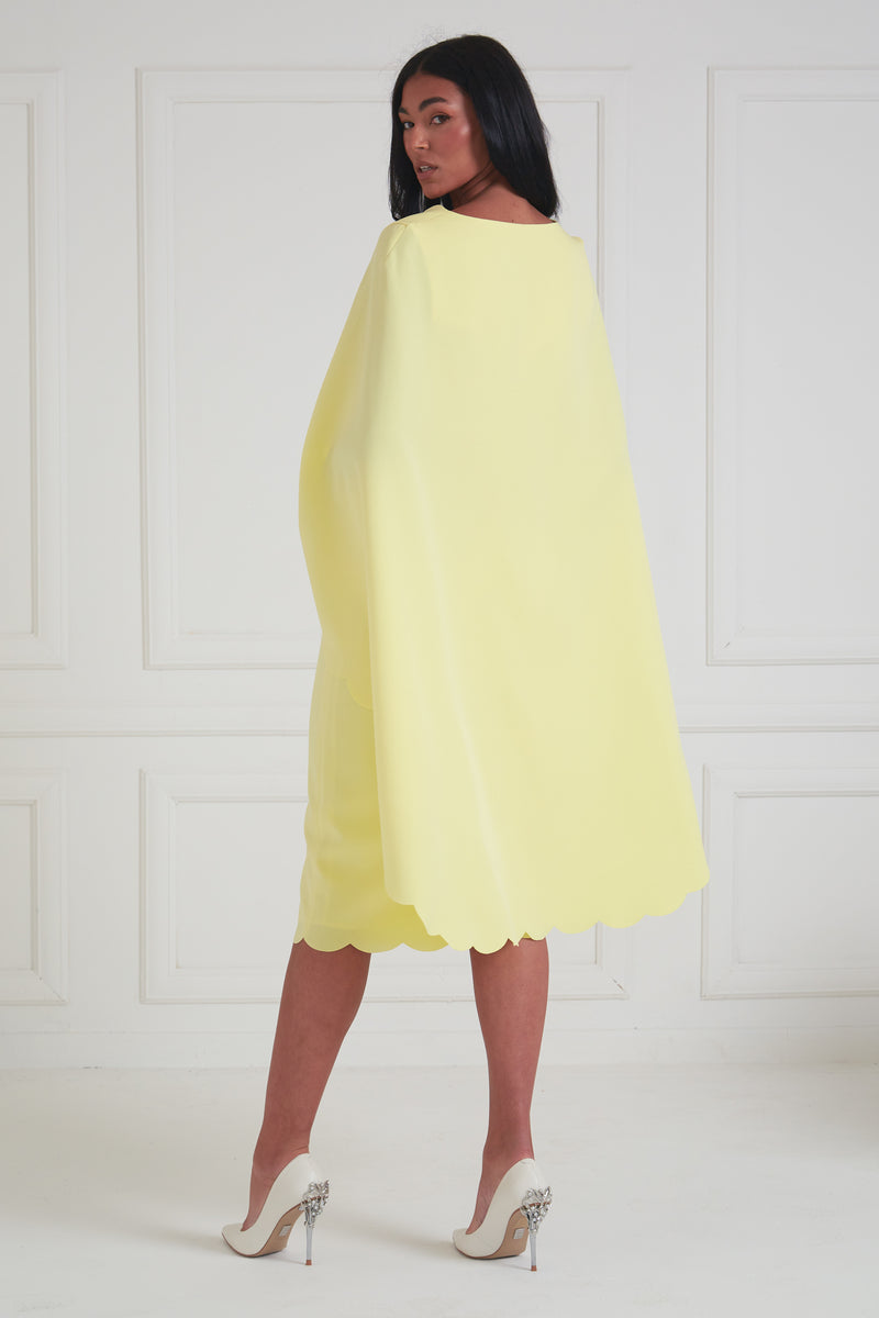 SOPHIA SCALLOP EDGE CAPE MIDI DRESS - LEMON