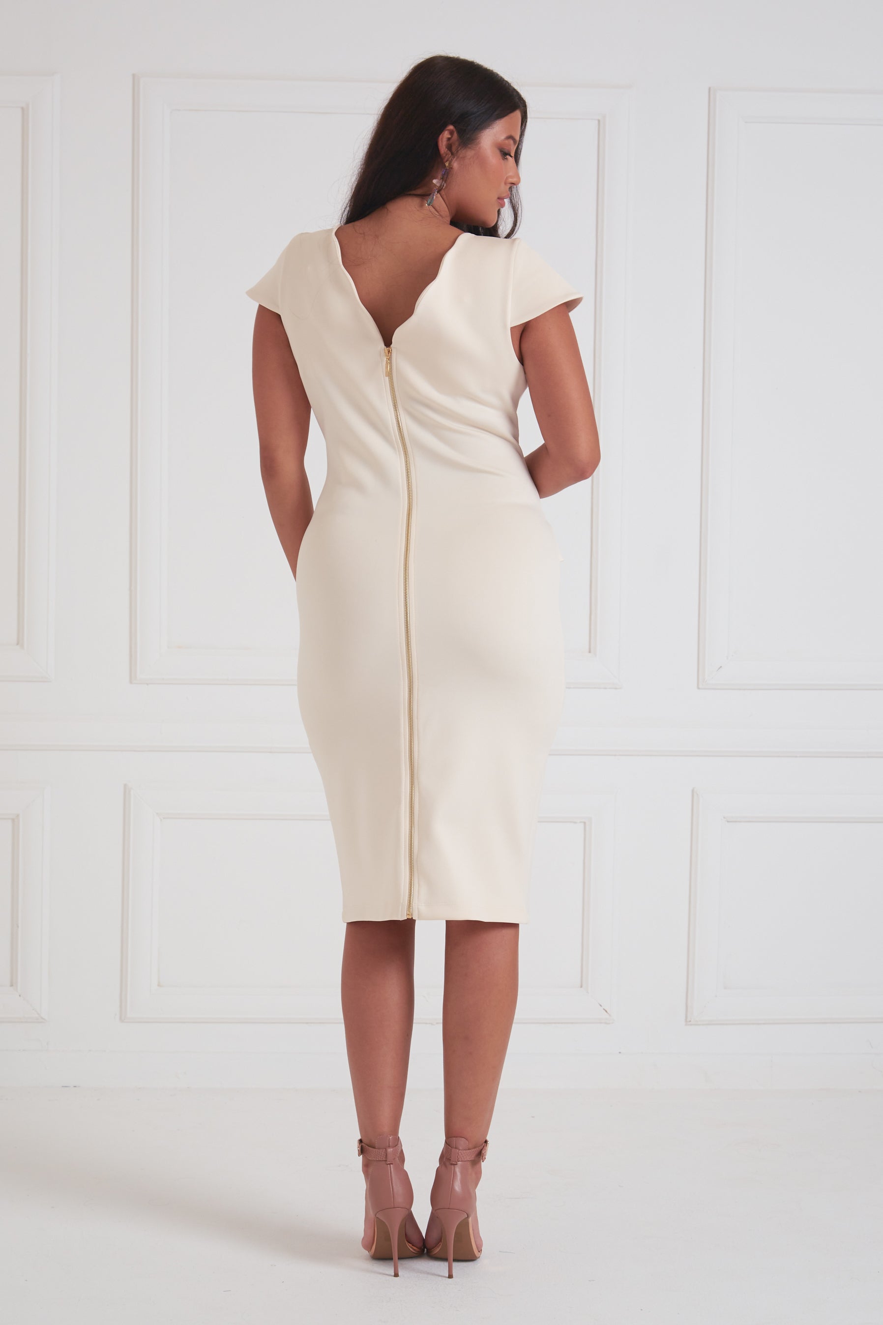 ARIELLE SCALLOP SCUBA MIDI - CREAM