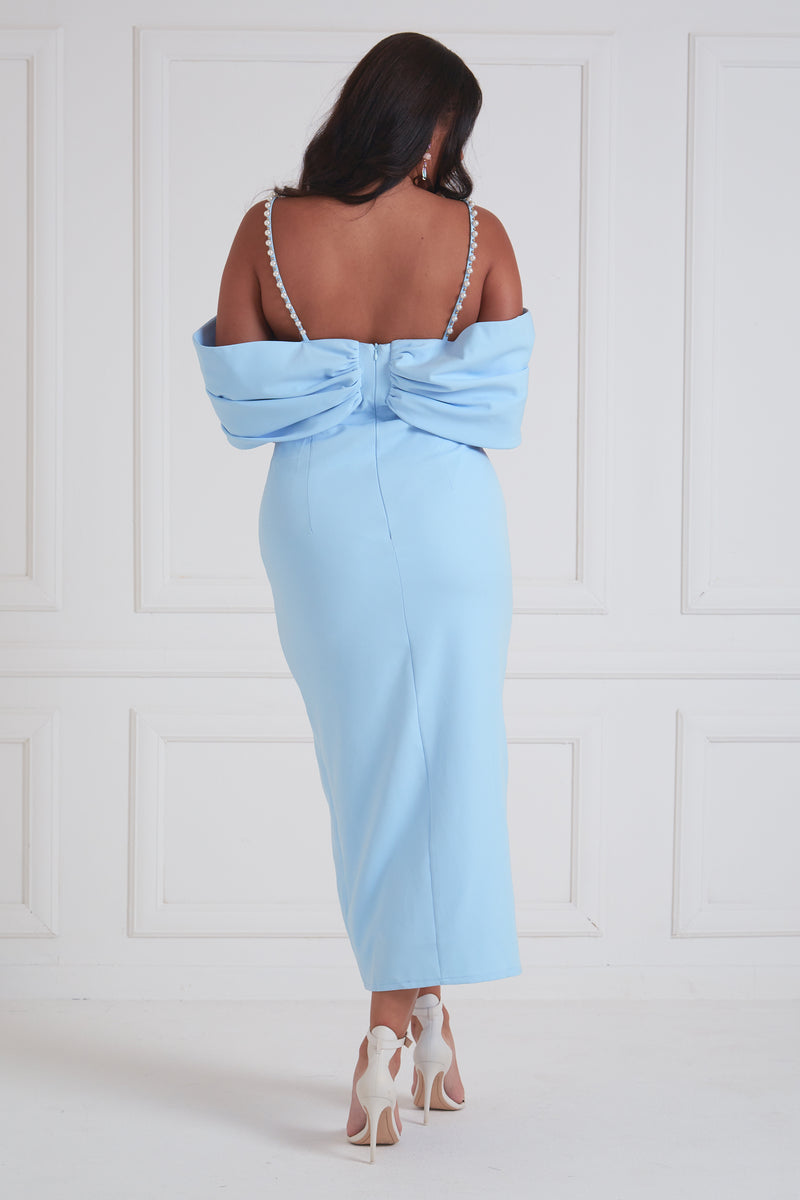 MARILYN PEARL BOW DRESS - PALE BLUE