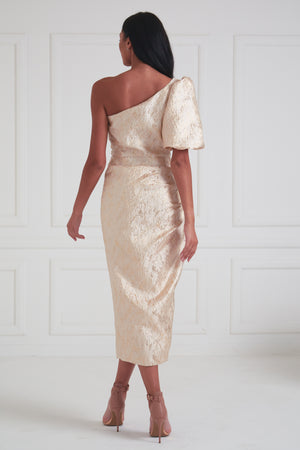 DIANA METALLIC 1 SHOULDER RUCHE MIDI - GOLD
