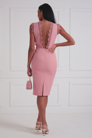 CALLA LACE DETAIL BACKLESS MIDI - PALE PINK