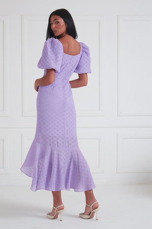 LUCIA PUFF SLEEVE FISHTAIL MIDI - LILAC