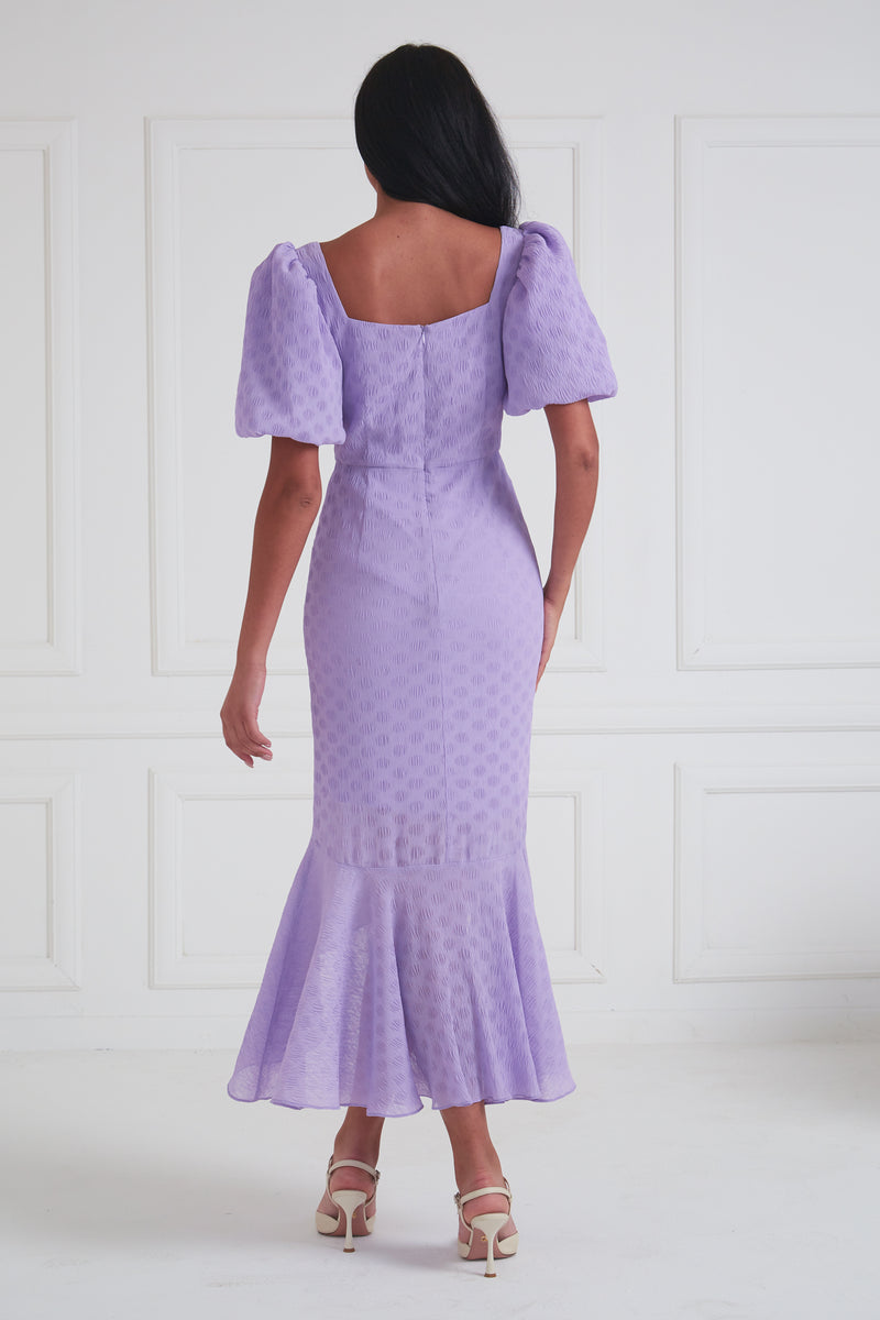 LUCIA PUFF SLEEVE FISHTAIL MIDI - LILAC