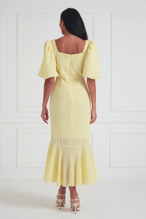 LUCIA PUFF SLEEVE FISHTAIL MIDI - LEMON