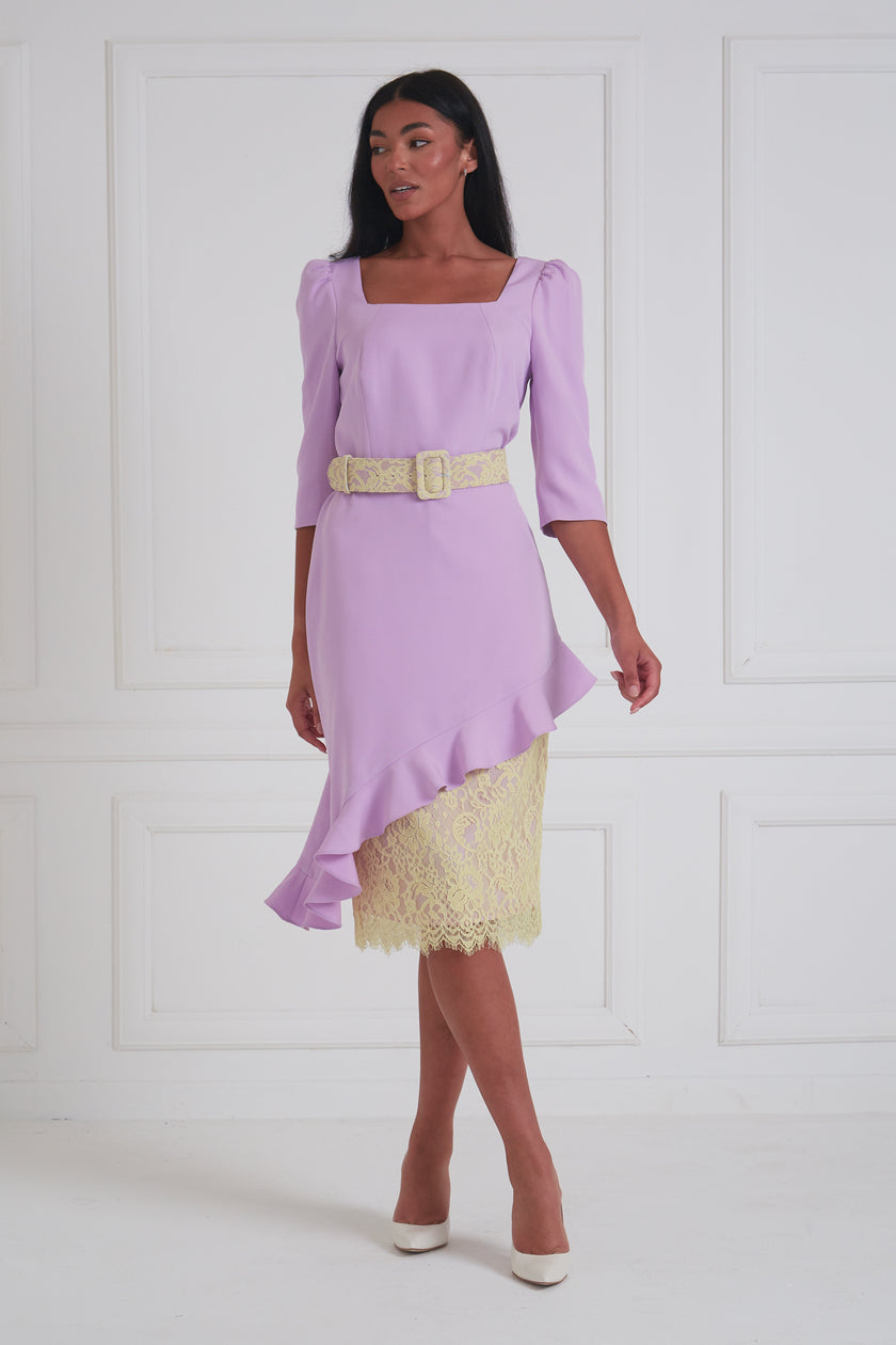 LORETTA ASYMMETRIC LACE FRILL DRESS - LILAC LEMON – 8thsign