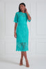 WINDSOR LACE SHEER DETAIL MIDI - TURQUOISE