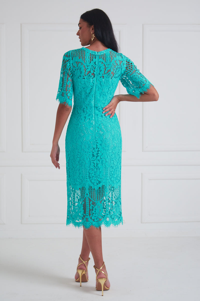WINDSOR LACE SHEER DETAIL MIDI - TURQUOISE
