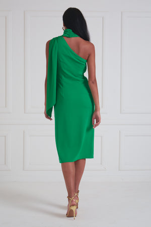 ISLA ONE SHOULDER DRAPE DRESS - EMERALD GREEN