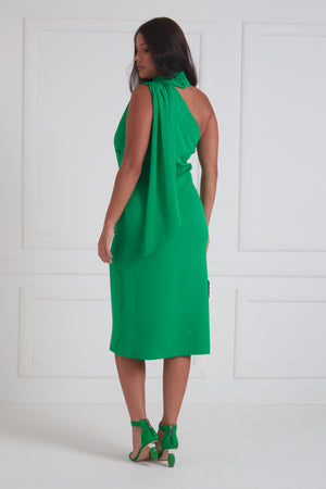 ISLA ONE SHOULDER DRAPE DRESS - EMERALD GREEN