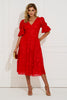 CALLIE LACE PUFF SLEEVE FULL SKIRT DRESS WITH BOW - RED