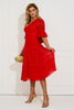 CALLIE LACE PUFF SLEEVE FULL SKIRT DRESS WITH BOW - RED