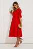 CALLIE LACE PUFF SLEEVE FULL SKIRT DRESS WITH BOW - RED