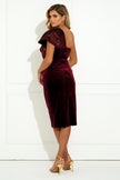 RAPHELITE VELVET METALLIC BOW DRESS - OXBLOOD