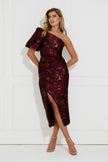 DIANA METALLIC RUCHE 1 SHOULDER DRESS - OXBLOOD