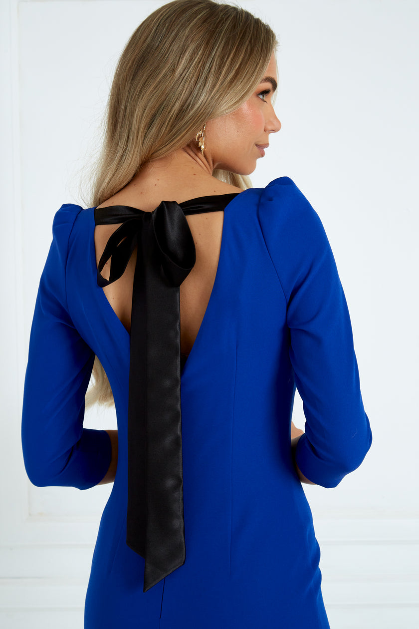 LAILA BOW BACK FISHTAIL MIDI - COBALT BLUE