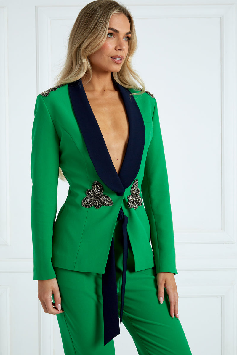 TABITHA EMBELLISHED SUIT - EMERALD & NAVY