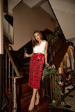 CHRISTINA VELVET SEQUIN MIDI SKIRT WITH BOW WAIST - RED