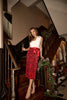 CHRISTINA VELVET SEQUIN MIDI SKIRT WITH BOW WAIST - RED