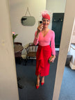 CARMEN COLOURBLOCK FRILL MIDI DRESS - RED PINK
