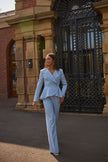 **PRE ORDER** ELIZABETH PEPLUM PEARL TROUSER SUIT - PALE BLUE